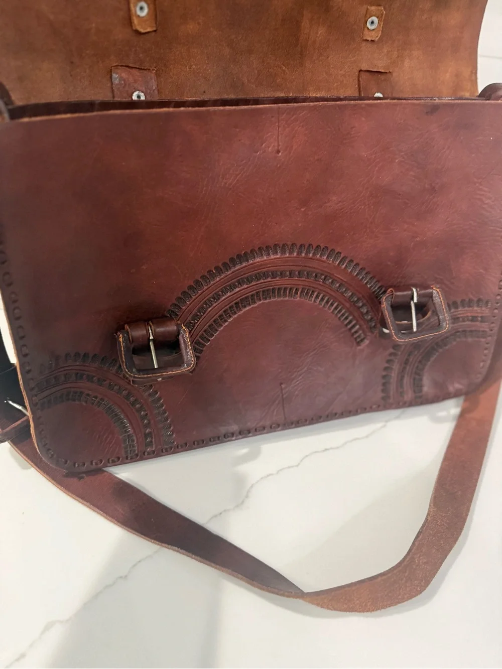 Vintage 70’s Genuine Brown Leather Messenger Bag